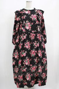 Jane Marple / Strawberries and flowersラッフルフリルドレス  ブラック H-25-08-04-003-JM-OP-KB-ZH