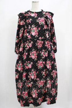 画像1: Jane Marple / Strawberries and flowersラッフルフリルドレス  ブラック H-25-08-04-003-JM-OP-KB-ZH
