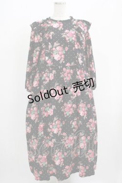 画像1: Jane Marple / Strawberries and flowersラッフルフリルドレス  ブラック H-25-08-04-003-JM-OP-KB-ZH