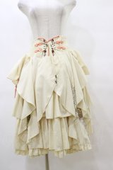 Ozz oneste / 和チャイナプリント刺繍スカート  アイボリー×オレンジ H-25-08-05-043-OO-SK-KB-ZH