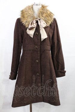 画像1: axes femme / 裾刺繍ファーティペ付きコート M ブラウン H-25-08-05-1028-AX-CO-NS-ZH
