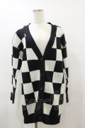Drug Honey / ブロックチェックニットカーディガン  黒×オフ H-25-08-05-011-PU-TO-KB-ZH