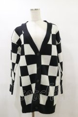 Drug Honey / ブロックチェックニットカーディガン  黒×オフ H-25-08-05-011-PU-TO-KB-ZH