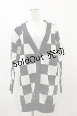 Drug Honey / ブロックチェックニットカーディガン  黒×オフ H-25-08-05-011-PU-TO-KB-ZH