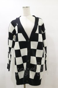 Drug Honey / ブロックチェックニットカーディガン  黒×オフ H-25-08-05-011-PU-TO-KB-ZH