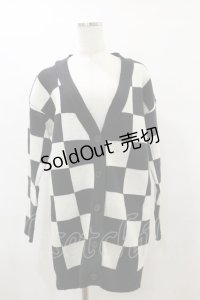 Drug Honey / ブロックチェックニットカーディガン  黒×オフ H-25-08-05-011-PU-TO-KB-ZH