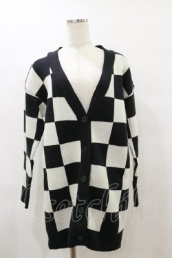 画像1: Drug Honey / ブロックチェックニットカーディガン  黒×オフ H-25-08-05-011-PU-TO-KB-ZH
