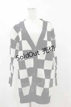 画像1: Drug Honey / ブロックチェックニットカーディガン  黒×オフ H-25-08-05-011-PU-TO-KB-ZH