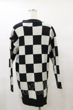 画像2: Drug Honey / ブロックチェックニットカーディガン  黒×オフ H-25-08-05-011-PU-TO-KB-ZH