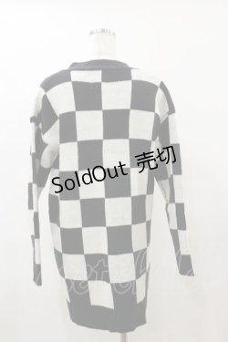 画像2: Drug Honey / ブロックチェックニットカーディガン  黒×オフ H-25-08-05-011-PU-TO-KB-ZH