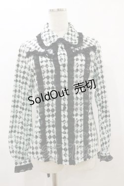 画像1: ALGONQUINS / シフォンフリルダイヤブラウス  サックス×ブラック H-25-08-05-014-AL-BL-KB-ZH