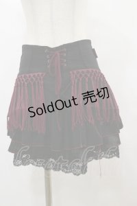 Ozz oneste / 配色フリンジスカート  黒×ボルドー H-25-08-05-033-OO-SK-KB-ZH