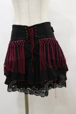 画像1: Ozz oneste / 配色フリンジスカート  黒×ボルドー H-25-08-05-033-OO-SK-KB-ZH