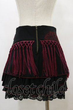 画像2: Ozz oneste / 配色フリンジスカート  黒×ボルドー H-25-08-05-033-OO-SK-KB-ZH