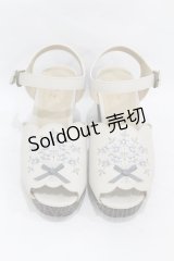 Fi.n.t / ブーケ刺繍ウッドライクソールサンダル M/23.5cm IVORY×BL H-25-08-06-1001-CA-SH-NS-ZH