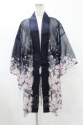 axes femme kawaii / 桜柄シアー着物風羽織 M ネイビー H-25-08-06-1045-AX-TO-NS-ZH