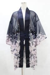 axes femme kawaii / 桜柄シアー着物風羽織 M ネイビー H-25-08-06-1045-AX-TO-NS-ZH