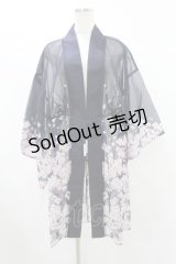 axes femme kawaii / 桜柄シアー着物風羽織 M ネイビー H-25-08-06-1045-AX-TO-NS-ZH