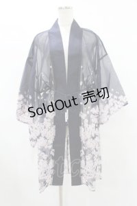 axes femme kawaii / 桜柄シアー着物風羽織 M ネイビー H-25-08-06-1045-AX-TO-NS-ZH