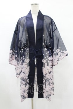 画像1: axes femme kawaii / 桜柄シアー着物風羽織 M ネイビー H-25-08-06-1045-AX-TO-NS-ZH