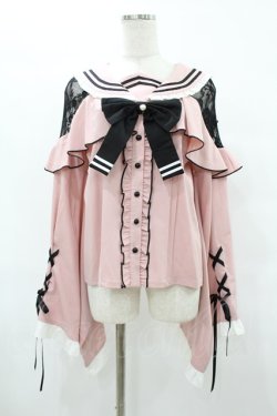 画像1: To Alice / フリルセーラー和袖ブラウス S ピンク H-25-08-06-1049-LO-BL-NS-ZH