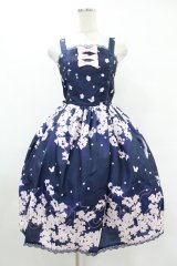 axes femme kawaii / 桜柄ジャンパースカート M ネイビー H-25-08-06-1028-AX-OP-NS-ZH