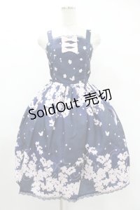 axes femme kawaii / 桜柄ジャンパースカート M ネイビー H-25-08-06-1028-AX-OP-NS-ZH