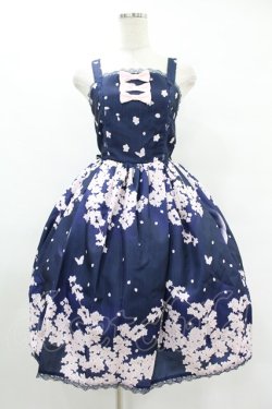 画像1: axes femme kawaii / 桜柄ジャンパースカート M ネイビー H-25-08-06-1028-AX-OP-NS-ZH