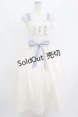 画像1: axes femme / リボンフラワー刺繍ジャンスカ M 生成り/ブルー H-25-08-06-006-AX-OP-NS-ZH