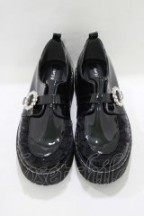 DearMyLove / 厚底メイドフリルシューズ 24.5cm ブラックエナメル H-25-08-06-078-EL-SH-NS-ZH