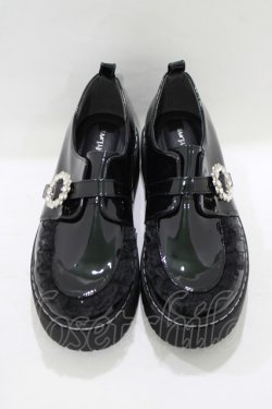 画像1: DearMyLove / 厚底メイドフリルシューズ 24.5cm ブラックエナメル H-25-08-06-078-EL-SH-NS-ZH