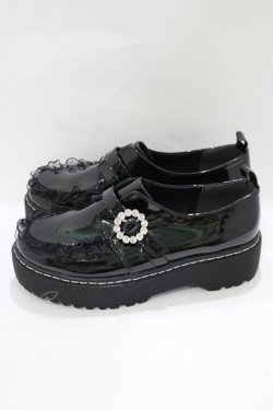 画像2: DearMyLove / 厚底メイドフリルシューズ 24.5cm ブラックエナメル H-25-08-06-078-EL-SH-NS-ZH