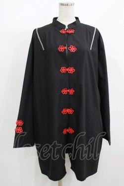 画像1: REFLEM / ショルダーZIPチャイナシャツ  黒×赤 H-25-08-07-031-PU-BL-KB-ZH