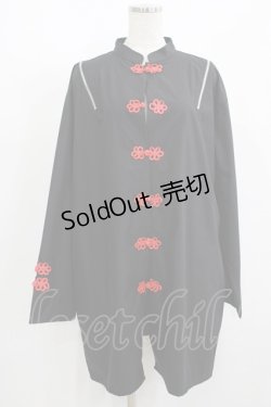 画像1: REFLEM / ショルダーZIPチャイナシャツ  黒×赤 H-25-08-07-031-PU-BL-KB-ZH