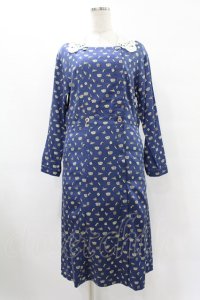 Jane Marple / Tumbling Diceのグースカラードレス - 紺 H-25-08-07-1036-JM-OP-KB-ZH