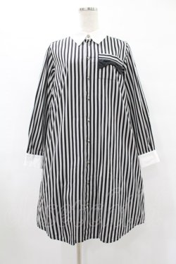 画像1: ネバアランド / リボンシャツワンピース  灰×黒 H-25-08-07-1040-LO-OP-KB-ZH