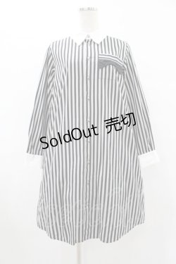 画像1: ネバアランド / リボンシャツワンピース  灰×黒 H-25-08-07-1040-LO-OP-KB-ZH