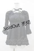 ATELIER PIERROT / 5部袖シャーリングブラウス  ブラック H-25-08-07-1048-EL-BL-KB-ZH