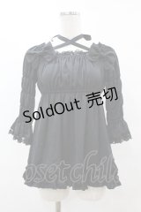 ATELIER PIERROT / 5部袖シャーリングブラウス  ブラック H-25-08-07-1048-EL-BL-KB-ZH