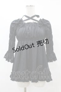 ATELIER PIERROT / 5部袖シャーリングブラウス  ブラック H-25-08-07-1048-EL-BL-KB-ZH
