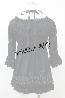 画像2: ATELIER PIERROT / 5部袖シャーリングブラウス  ブラック H-25-08-07-1048-EL-BL-KB-ZH