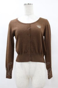 Emily Temple cute / ハートロゴ刺繍ラメニットカーディガン  ブラウン H-25-08-07-1051-ET-TO-KB-ZH