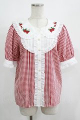 Amavel / Strawberry Farmフリルブラウス Free レッド H-25-08-08-043-CA-BL-NS-ZH