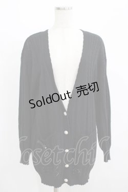 画像1: Amavel / ハート透かし編みロングカーディガン Free ブラック H-25-08-08-050-CA-TO-NS-ZH