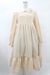 FLC / 星名桜子/ギンガムチェックワンピース L ベージュ H-25-08-08-1030-0-OP-NS-ZH