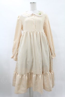 画像1: FLC / 星名桜子/ギンガムチェックワンピース L ベージュ H-25-08-08-1030-0-OP-NS-ZH
