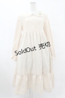 画像1: FLC / 星名桜子/ギンガムチェックワンピース L ベージュ H-25-08-08-1030-0-OP-NS-ZH