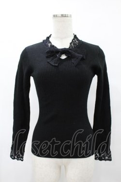 画像1: F&A / レースボウタイリブニットプルオーバー Free BLACK H-25-08-08-1046-LO-TO-NS-ZH