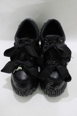画像1: Honey Cinnamon / ダブルリボン厚底スニーカー S（23〜23.5cm ） ブラック H-25-08-08-082-LO-SH-NS-ZH