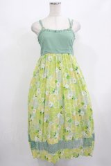 axes femme POETIQUE / レモン柄ワンピース M グリーン H-25-08-08-021-AX-OP-NS-ZH
